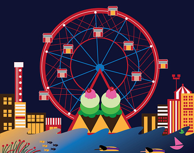 Ferris Wheel amusement park brooklyn coneyisland ferris wheel fun icecream illustraton vector art