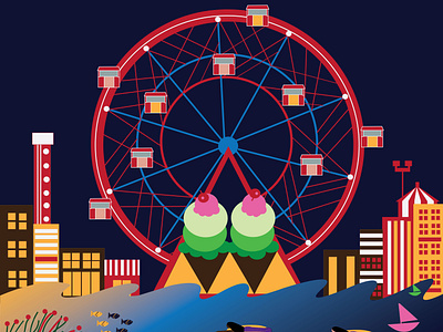 Ferris Wheel amusement park brooklyn coneyisland ferris wheel fun icecream illustraton vector art