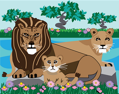 Lion and Lioness animals art artwork grass illustration lions vector art vector illustration