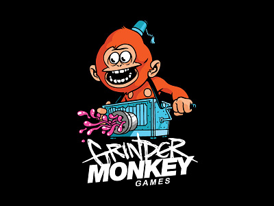 Grinder Monkey cartoon character games logo mascot monkey