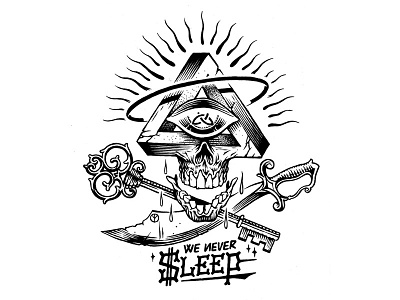 We Never Sleep crest skull typography we never sleep