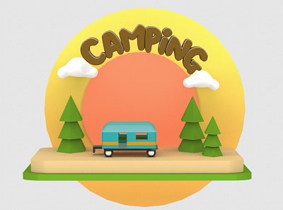 Camping Scene 3d branding design graphic design illustration