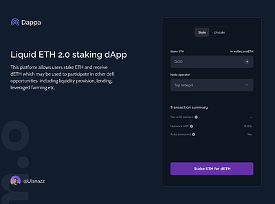 Liquid ETH 2.0 staking dApp branding crypto dapps design icon illustration logo minimal staking typography ui ux web3