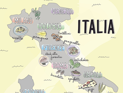 Italia Food Map cookbook illustration map vector