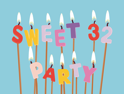 Sweet 32 Party card design event illustration invitation party stationery vector