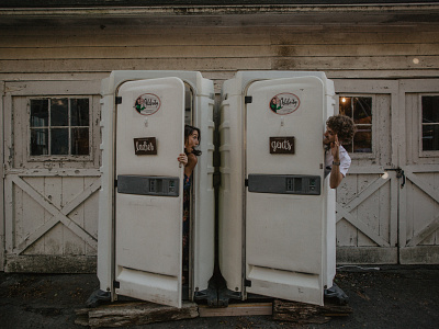 Ladies & Gents bathroom directional hand lettering paint signage wedding wood