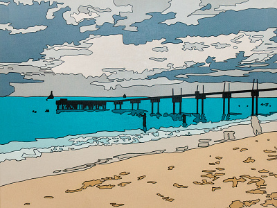 Barbados acrylic beach canvas carribean flat landscape painting pop art