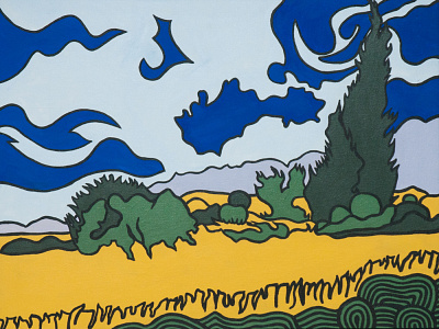 Wheat Field with Cypresses acrylic canvas landscape lichenstein pop art van gogh