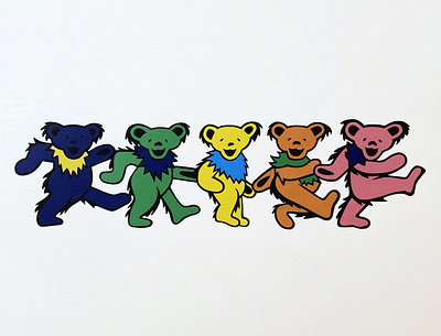 Dancing Bears, Grateful Dead Tribute acrylic flat illustration paint painting pop art wood