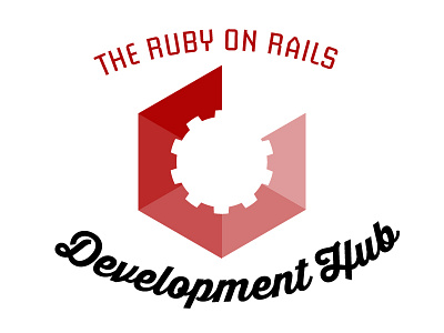 Development Hub Logo cog development hub facets logo red