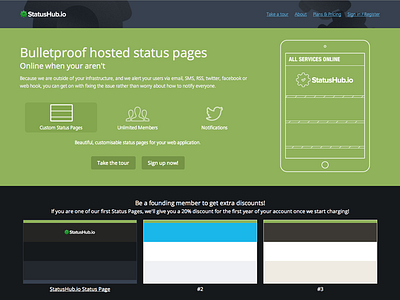 StatusHub.io homepage design