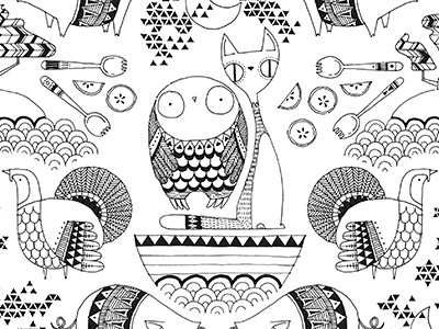 The Owl and the Pussycat - repeat pattern detail