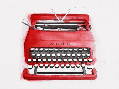 Typewriter - Valentine analogue hand drawn illustration object red sketch typewriter watercolour