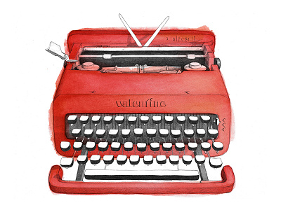 Valentine drawing hand drawing illustration object red typewriter watercolour