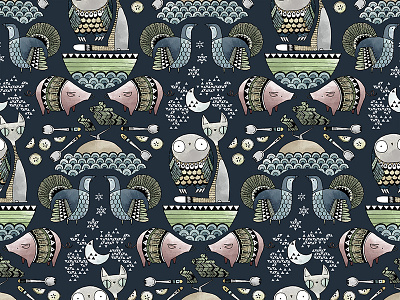 The Owl And The Pussycat Pattern (updated) animals character hand drawing illustration pattern repeat