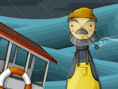 Archie Detail character digital hand drawn ocean old man sea storm storybook