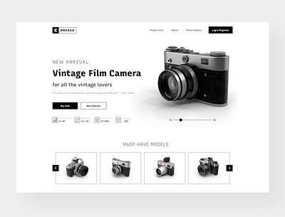 Minimal Camera Landing Page camera ecommerce landingpage shoppingonline ui ui ux ui design uiux webdesign website concept website design