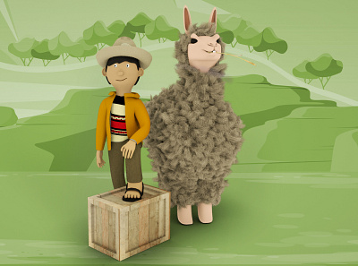 A farmer with his Alpaca 3d design illustration modeling