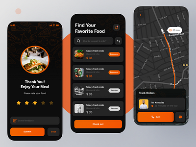 Food delivery app Dark mode black app dark app dark mode delivery delivery app delivery app ui figma food app food app ui food delivery food delivery app dark mode food delivery app design food ui free free design free figma free figma ui free ui free ui design orange