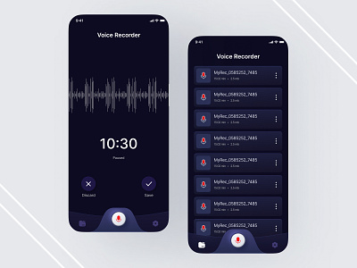 Voice recorder app back theme black creative creative ui dark dark mode figma design file file manager freebie record recorder recording recording app ui ui design ux voice voice change voice recorder