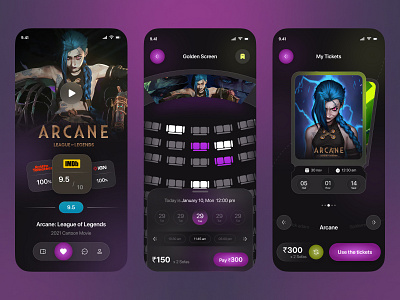 Movie Tickets Mobile App app booking cinema concept concept app discover figma films imdb interface ios minimal minimalistic mobile movie online booking reservation sketch ticket ticket booking