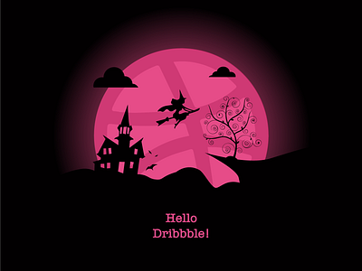Hello Dribbble! adobe adobeillustator cartoon creative dark design dribbble first post firstshot hellodribbble illustration ilustrator minimal pink sunset vector witch