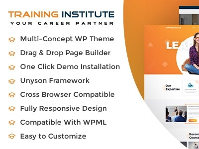 Training Institute Wordpress Theme elearning courses online education school training center wordpress theme