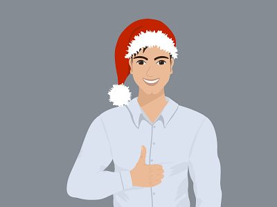 Office man in Santa hat. boy cartoon charater christmas design flat guy hand gesture happy illustration like man merry new year office santa santa hat thumb up vector xmas