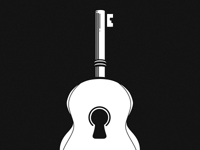 Guitar Lock black white guitar guitarra illustration key lock