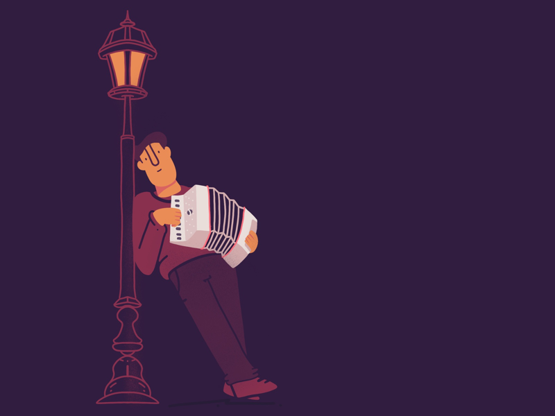 Midnight melodies street performer character accordion night midnight music