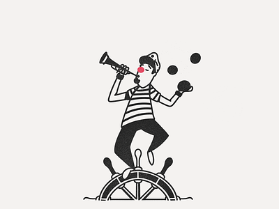 Sea Clown Circus black boat clown flute illustration inktober juggling lineart sea tread white