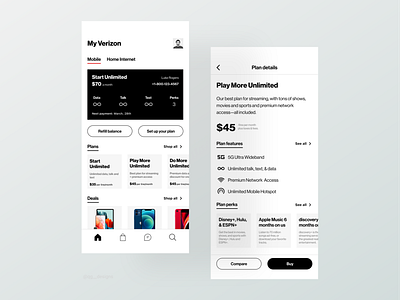 Verizon Mobile App app application branding design figma minimalism minimalistic sketch ui ui design ui ux ux