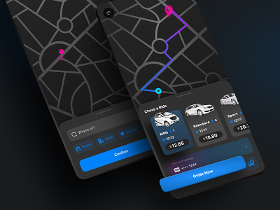 Ride App - Dark Mode bolt car dark lyft mobile product design ride ride design taxi taxi app taxi booking app uber ui ux web design