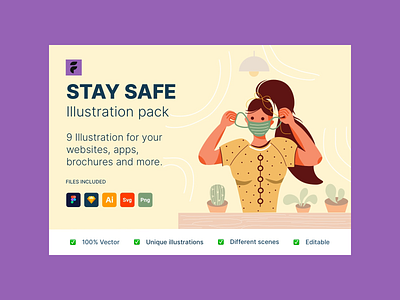 Stay Safe Illustration Pack art character cover design covers design fabkit flat flatdesign health icon illustration illustration template illustrator kit people stayhome staysafe template ui8 vector