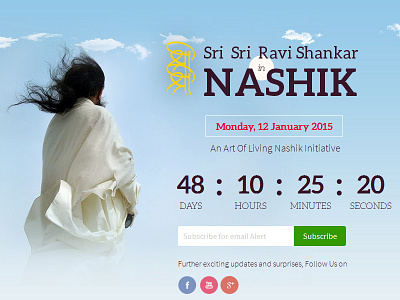 Landing Page for SriSriInNashik.com art of living bliss blue countdown event infinity meditation peace sky sri sri ravi shankar in nashik srisriinnashik wisdom