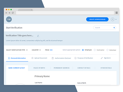 UI Wireframe for web application