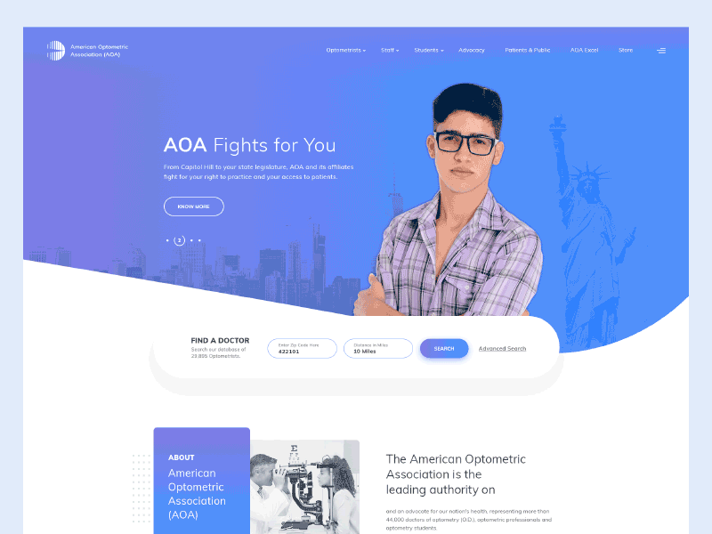 Redesign makes & made the difference americanoptometric aoa association blue clean dailydesign homepage minimal redesign uidesign ux visualdesign