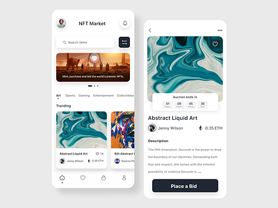 NFT Mobile App app app design bitcoin clean crypto design minimalist mobile app modern nft simple typography ui ui design uiux ux