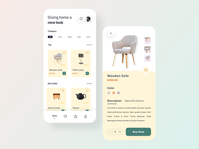 Furniture Shop App app app design chair clean design ecommerce furniture furniture app furniture store interior mobile app mobile design modern online shop shop store table ui ui design