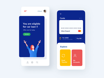 Mobile Banking app app bank banking blue clean credit card dashboard figma finance illustration invision minimal mobile money product react native secure transfer ui ux