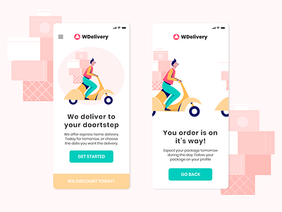 Delivery app app app design delivery delivery app design figma illustration illustrations kavala mobile mobile ui pink uidesign