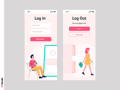 Log In/Log Out screens daily ui dailyui figma illustration illustrations kavala log out login login page login screen logout mobile mobile ui pink ui ui design uiux