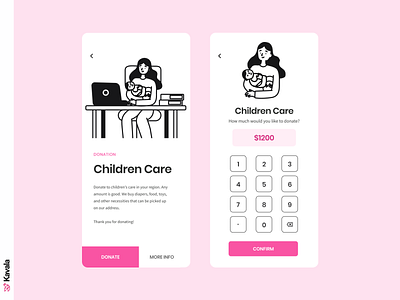 Donation app app app design app ui daily ui dailyui donation figma illustration illustrations kavala minimal mobiel ui pink ui ui design uiux