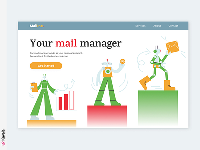 Mail manager website dailyui figma homepage illustration illustrations kavala landing page mail manager robot ui ui design uiux website