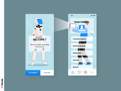 Technology news app app app design blue dailyui figma illustration illustrations kavala mobile ui news robot technology ui ui design uiux