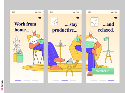 Work from home app app app design carousel dailyui figma home work illustration illustrations kavala mobile ui ui ui design uiux work from home