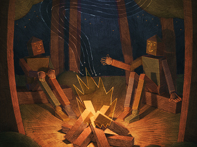 Campfire 3d campfire colour depth fire illustration night pencil sky stars texture trees