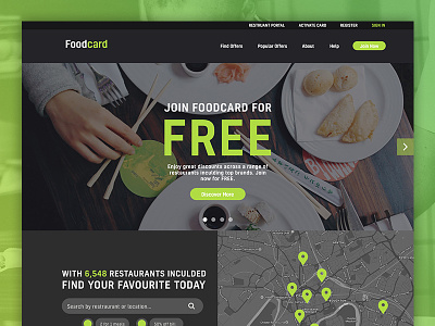 Foodcard Website dark digital design food green reward ui web design