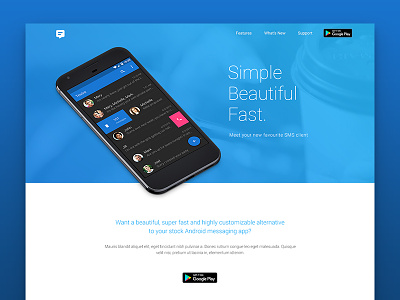 Textra Homepage app blue clean landing page textra ui ux web design white space