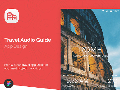 Travel Audio Guide UI Kit app design audio guide figma figma app design free freebie guides tourism tourist travel agency travel app travelling trip planner ui
